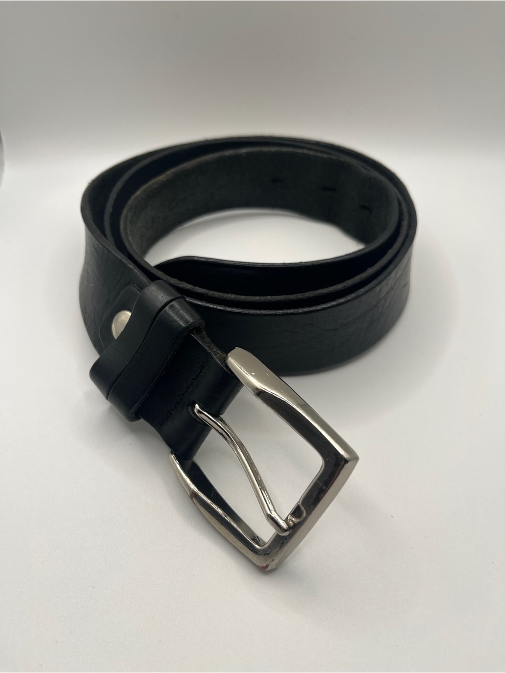 Classic Black Leather Belt with Silver styled Buckle